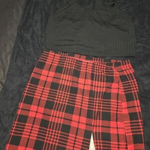 SHEIN Red and Black Plaid Pencil Skirt